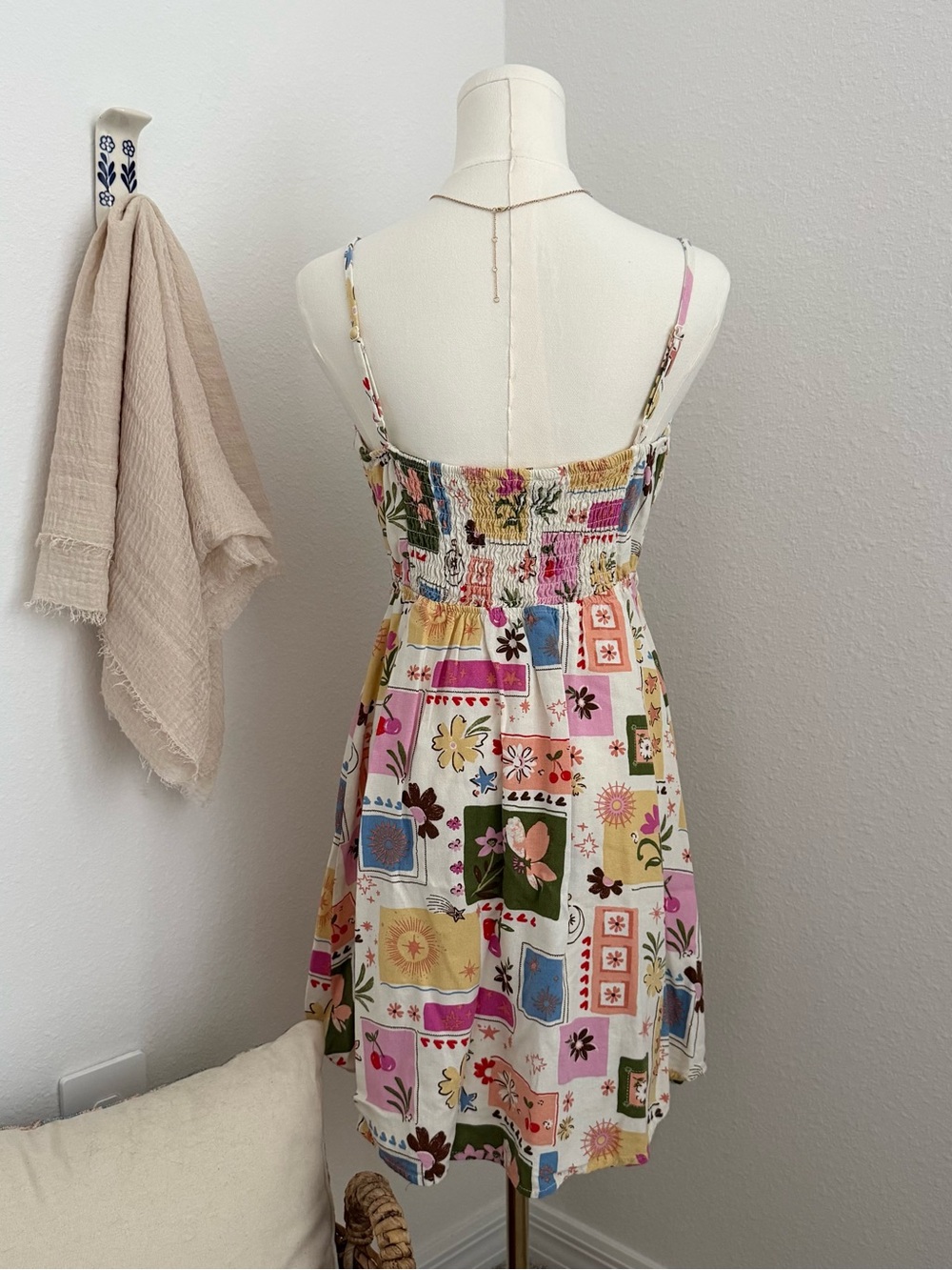 Monteau Los Angeles Patchwork Print Linen Blend Mini Dress Size Medium - Picture 4 of 6